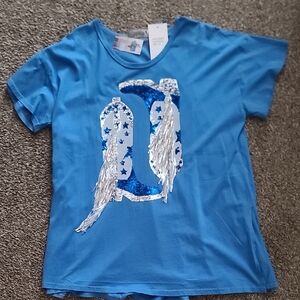 Stylish Blue Sequin Tee with Boot Designs